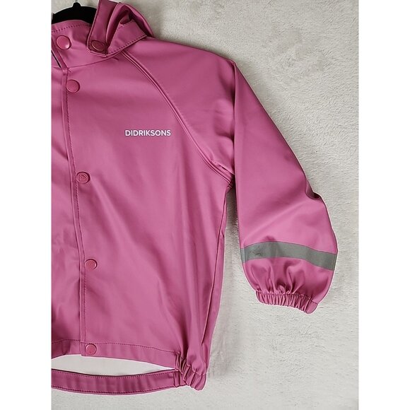Didriksons Galon Waterproof Rain Jacket Pink Kids Size 100 or 4T - Picture 3 of 16
